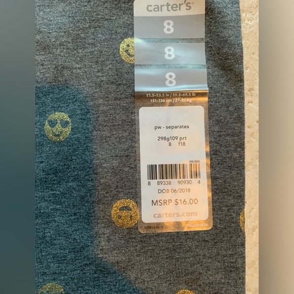 NWT Carter’s smiley face kids leggings. Size 8. - Picture 2 of 3